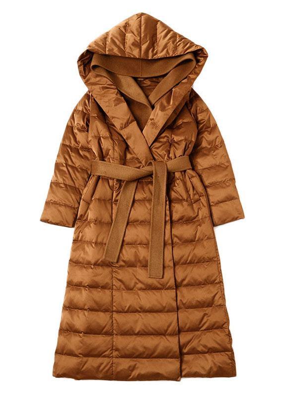 Organic Caramel hooded Patchwork slim fit Winter Duck Down Jackets - Omychic