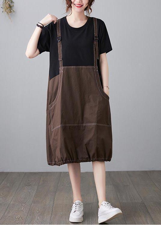 Organic Chocolate Patchwork Casual Maxi Summer Cotton Dress - Omychic