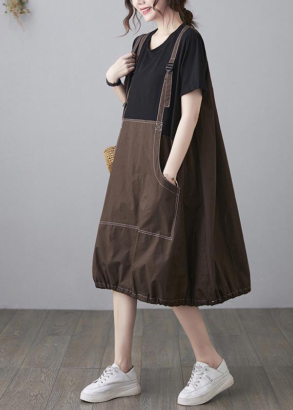Organic Chocolate Patchwork Casual Maxi Summer Cotton Dress - Omychic
