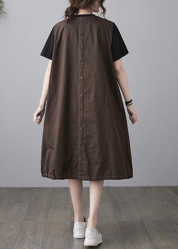 Organic Chocolate Patchwork Casual Maxi Summer Cotton Dress - Omychic