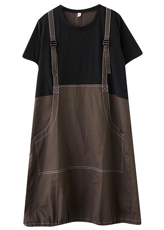 Organic Chocolate Patchwork Casual Maxi Summer Cotton Dress - Omychic