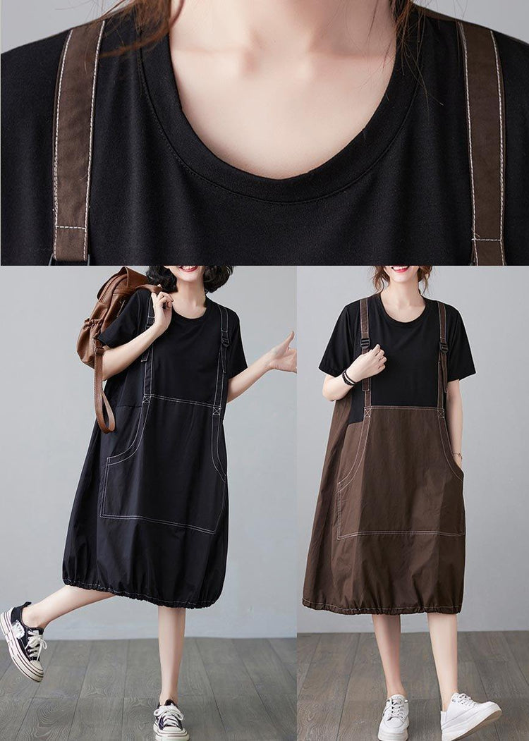 Organic Chocolate Patchwork Casual Maxi Summer Cotton Dress - Omychic