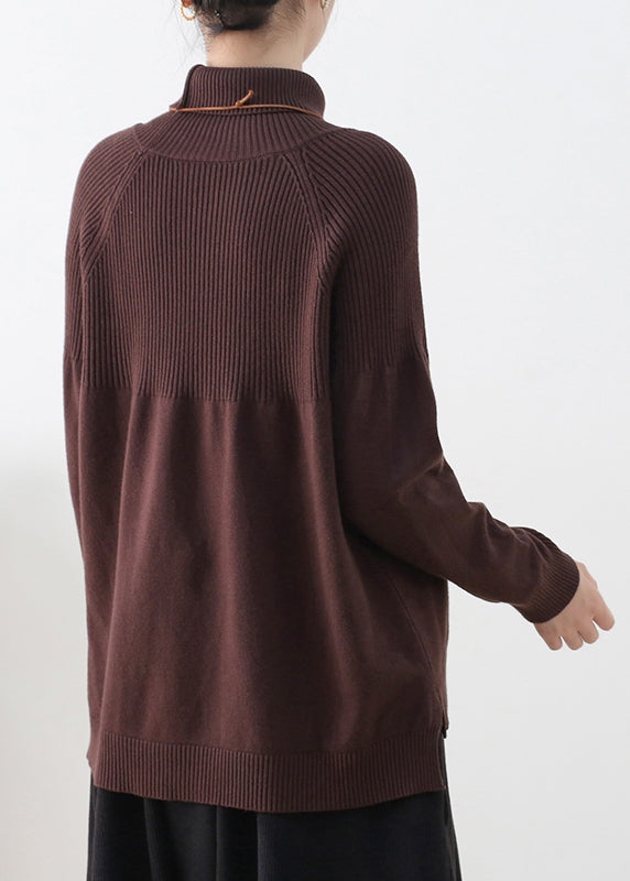 Organic Coffee Colour Turtleneck Thick Knit Sweaters Long Sleeve