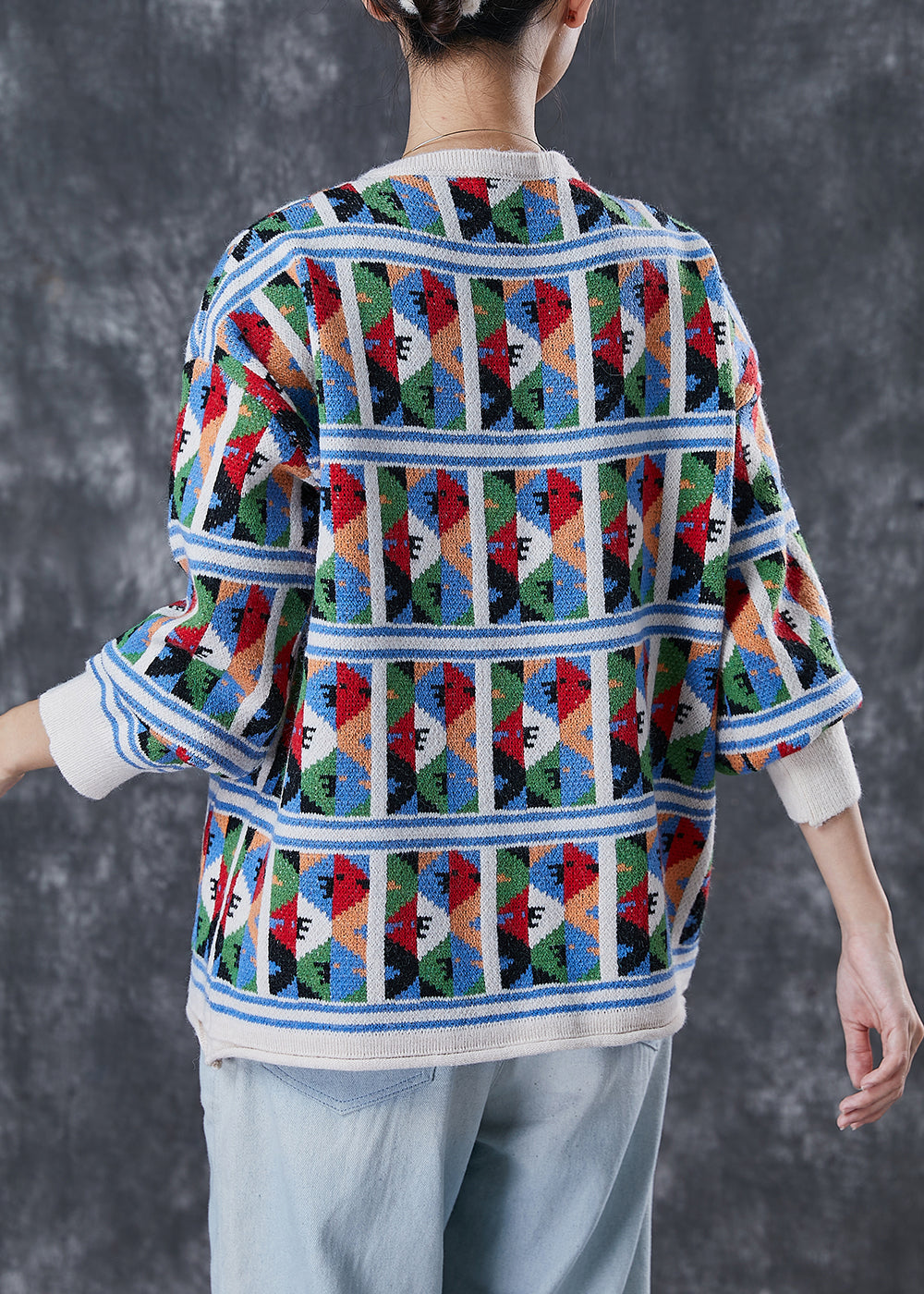 Organic Colorblock Plaid Pockets Knit Coat Winter