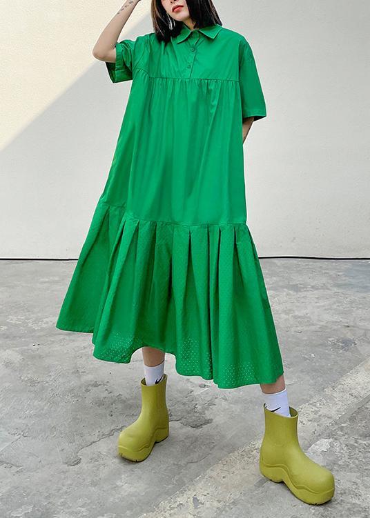 Organic Green Cotton Pockets Peter Pan Collar Dresses Summer - Omychic