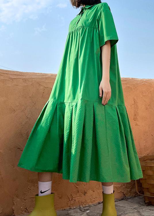 Organic Green Cotton Pockets Peter Pan Collar Dresses Summer - Omychic