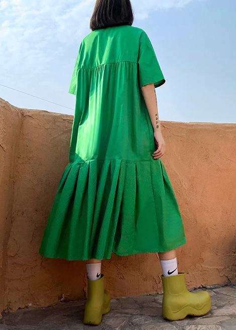 Organic Green Cotton Pockets Peter Pan Collar Dresses Summer - Omychic