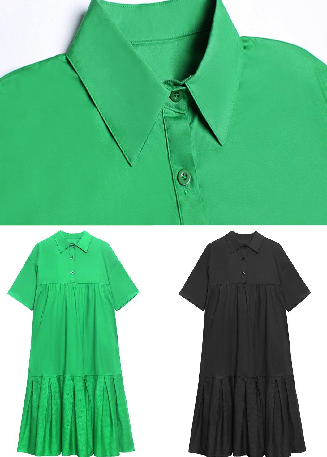 Organic Green Cotton Pockets Peter Pan Collar Dresses Summer - Omychic