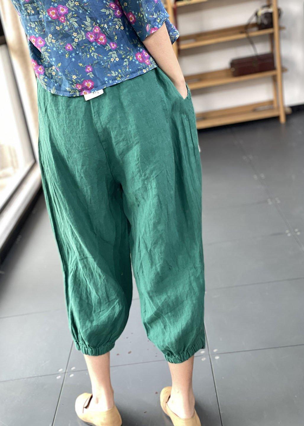 Organic Green Pockets Loose Harem Fall Pants - Omychic