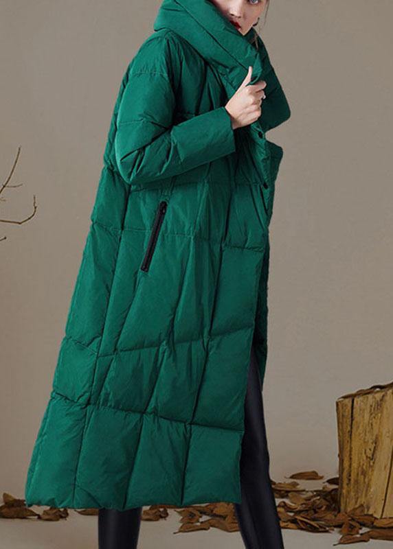 Organic Green Stand Collar Pockets asymmetrical design Winter Duck Down down coat - Omychic
