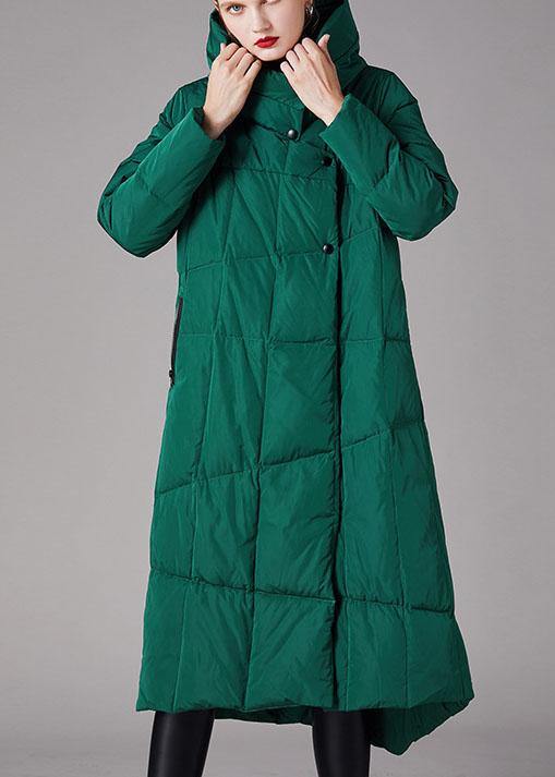 Organic Green Stand Collar Pockets asymmetrical design Winter Duck Down down coat - Omychic