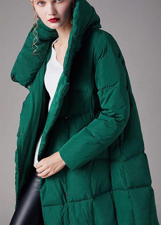 Organic Green Stand Collar Pockets asymmetrical design Winter Duck Down down coat - Omychic