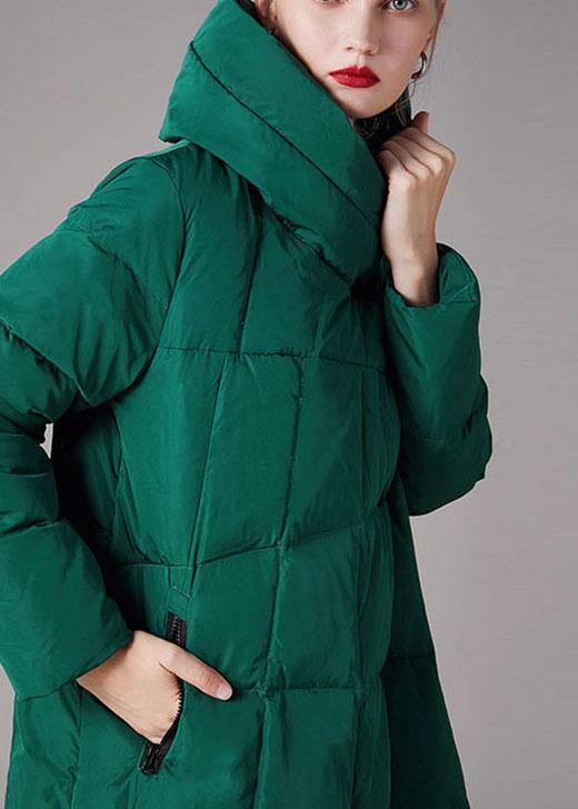 Organic Green Stand Collar Pockets asymmetrical design Winter Duck Down down coat - Omychic