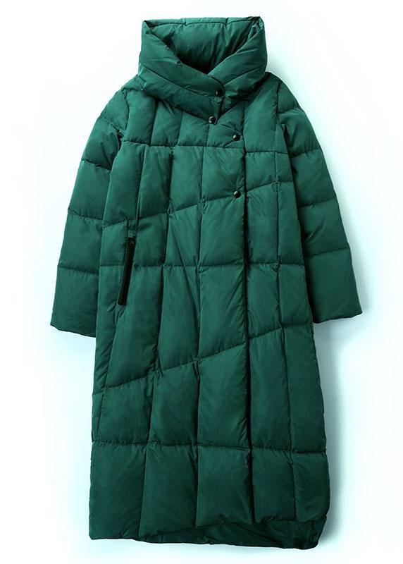 Organic Green Stand Collar Pockets asymmetrical design Winter Duck Down down coat - Omychic