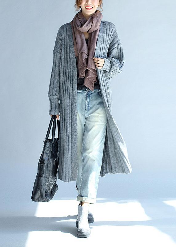 Organic Grey V Neck Loose Fall Knit Long Sweater Cardigans - Omychic