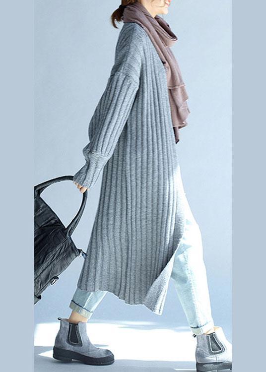 Organic Grey V Neck Loose Fall Knit Long Sweater Cardigans - Omychic