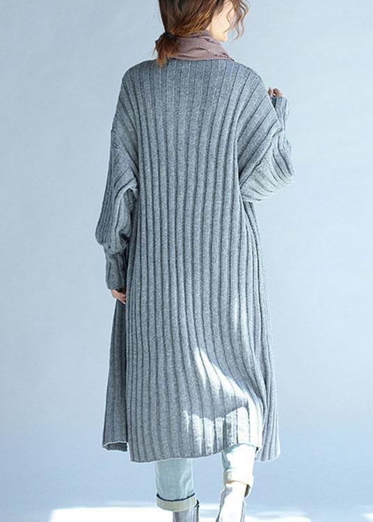 Organic Grey V Neck Loose Fall Knit Long Sweater Cardigans - Omychic