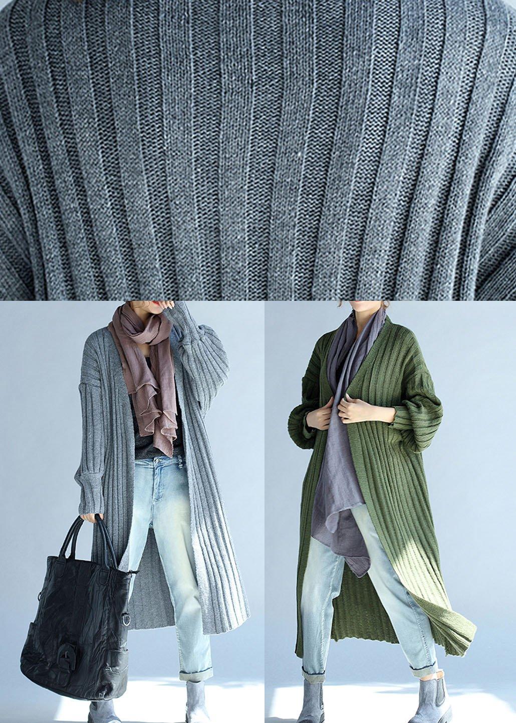 Organic Grey V Neck Loose Fall Knit Long Sweater Cardigans - Omychic