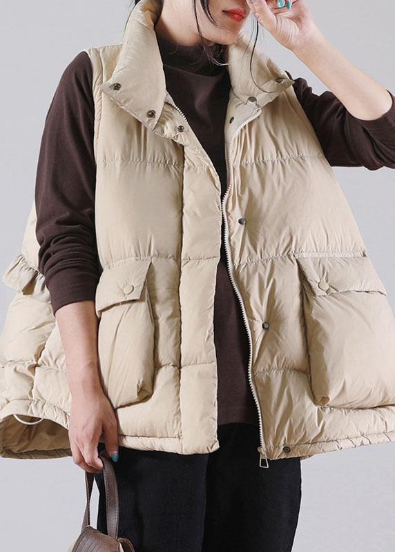 Organic Khaki zippered Duck Down Down Sleeveless down vest - Omychic