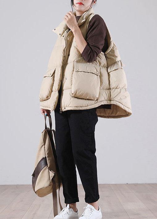 Organic Khaki zippered Duck Down Down Sleeveless down vest - Omychic