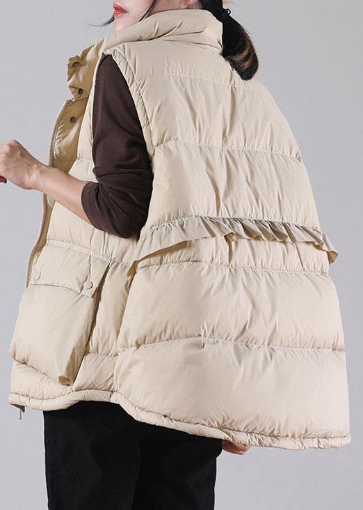 Organic Khaki zippered Duck Down Down Sleeveless down vest - Omychic