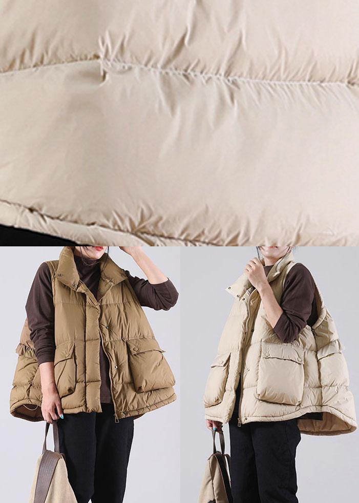 Organic Khaki zippered Duck Down Down Sleeveless down vest - Omychic