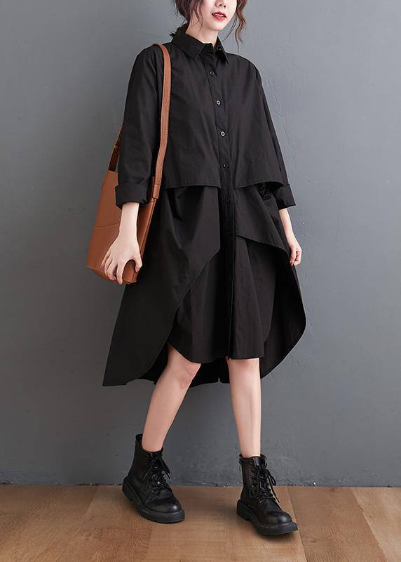 Organic Lapel Low High Design Spring Quilting Clothes Black Kaftan Dresses - Omychic