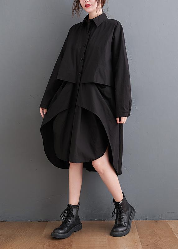 Organic Lapel Low High Design Spring Quilting Clothes Black Kaftan Dresses - Omychic