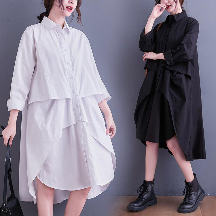 Organic Lapel Low High Design Spring Quilting Clothes Black Kaftan Dresses - Omychic