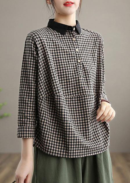 Organic Lapel Patchwork Spring Clothes Shape Black Plaid Shirts - Omychic
