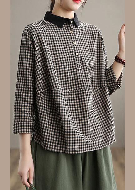 Organic Lapel Patchwork Spring Clothes Shape Black Plaid Shirts - Omychic