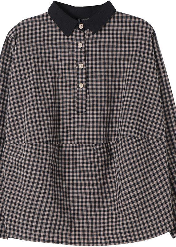 Organic Lapel Patchwork Spring Clothes Shape Black Plaid Shirts - Omychic