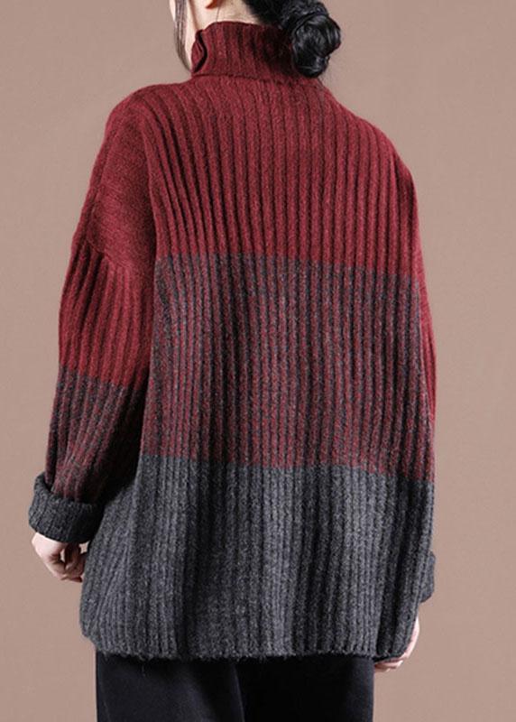 Organic Mulberry Colorblock Casual Fall Knit Sweater - Omychic
