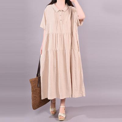 Organic Nude cotton clothes Women 2019 Summer Fashion Patchwork Maxi Dress - Omychic