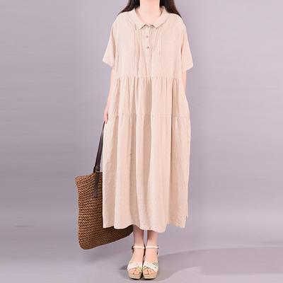 Organic Nude cotton clothes Women 2019 Summer Fashion Patchwork Maxi Dress - Omychic