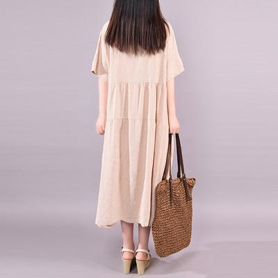 Organic Nude cotton clothes Women 2019 Summer Fashion Patchwork Maxi Dress - Omychic