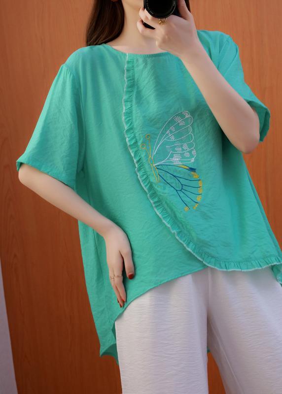 Organic O-Neck Summer Clothes For Women Fashion Ideas Green Blouses - Omychic