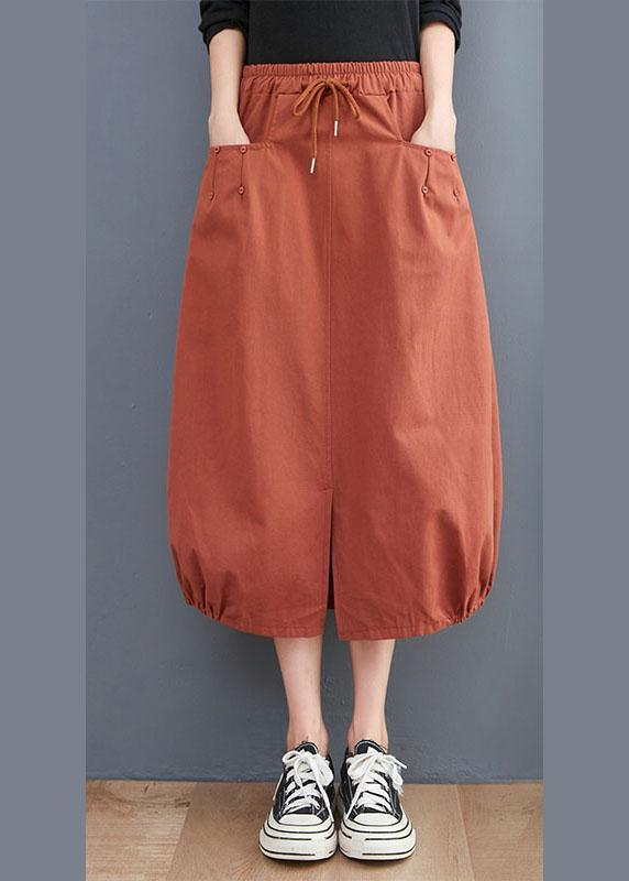 Organic Orange Tie Waist Pockets Casual Fall Skirts - Omychic