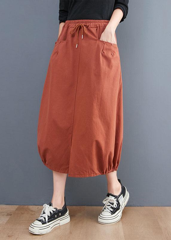 Organic Orange Tie Waist Pockets Casual Fall Skirts - Omychic