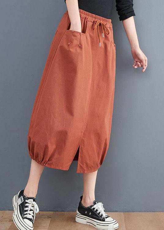 Organic Orange Tie Waist Pockets Casual Fall Skirts - Omychic