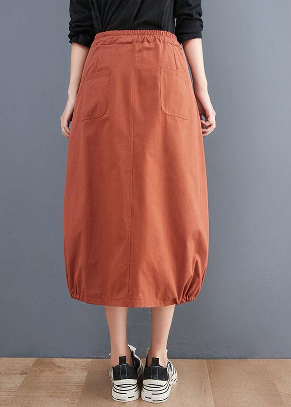 Organic Orange Tie Waist Pockets Casual Fall Skirts - Omychic