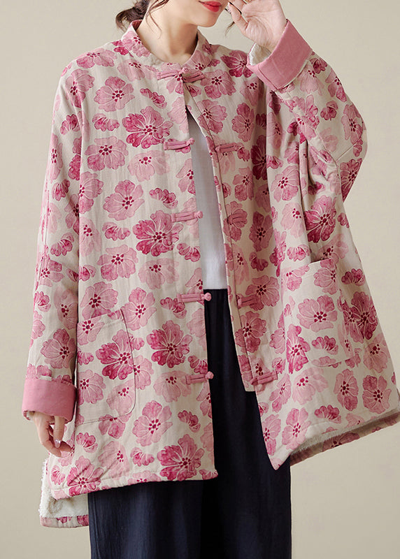Organic Pink Oversized Print Fine Cotton Filled Coat Outwear