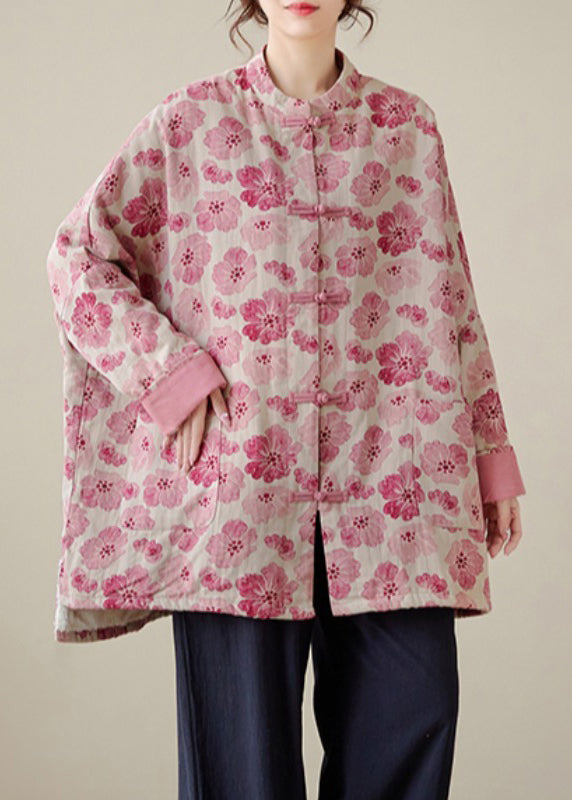 Organic Pink Oversized Print Fine Cotton Filled Coat Outwear