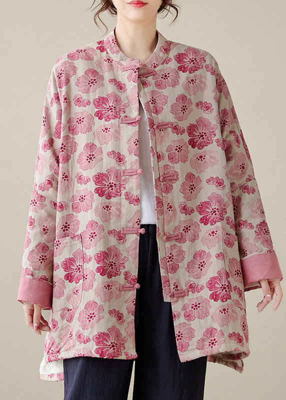 Organic Pink Oversized Print Fine Cotton Filled Coat Outwear