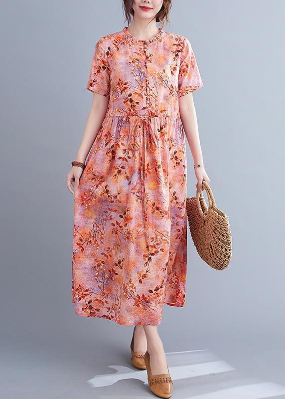 Organic Print tie waist Cotton Ruffled Summer Maxi Dress ( Limited Stock) - Omychic