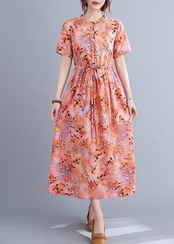 Organic Print tie waist Cotton Ruffled Summer Maxi Dress ( Limited Stock) - Omychic