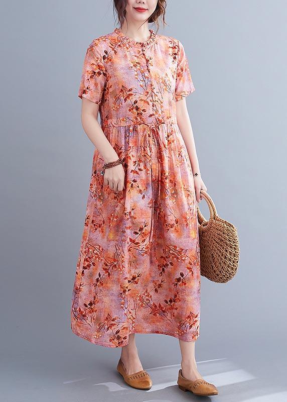 Organic Print tie waist Cotton Ruffled Summer Maxi Dress ( Limited Stock) - Omychic