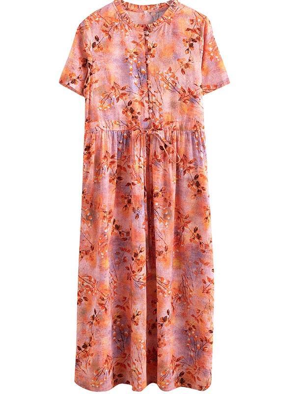 Organic Print tie waist Cotton Ruffled Summer Maxi Dress ( Limited Stock) - Omychic