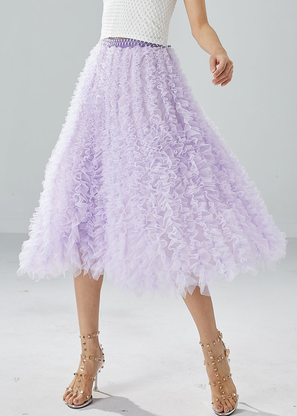 Organic Purple Elastic Waist Ruffled Tulle Holiday Skirt Summer
