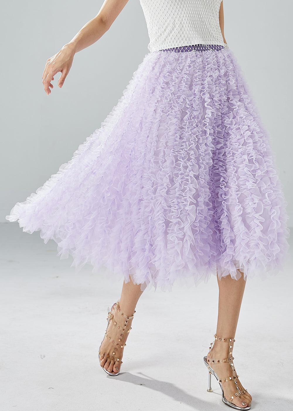 Organic Purple Elastic Waist Ruffled Tulle Holiday Skirt Summer
